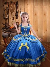  Satin Sleeveless Floor Length Little Girl Pageant Gowns and Beading and Embroidery