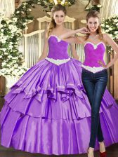 Dazzling Appliques and Ruffles Quince Ball Gowns Eggplant Purple Lace Up Sleeveless Floor Length