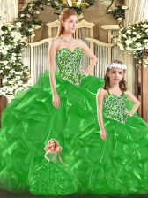 Captivating Green Sleeveless Floor Length Beading and Ruffles and Bowknot Lace Up Ball Gown Prom Dress
