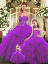  Organza Sleeveless Floor Length 15th Birthday Dress and Beading and Ruffles