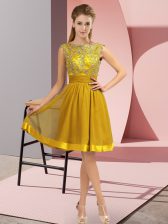  Gold Prom Dresses Prom and Party with Appliques Scoop Sleeveless Backless