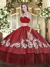 High End Red Sleeveless Tulle Backless Quinceanera Gown for Military Ball and Sweet 16 and Quinceanera