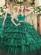  Ruffled Layers Vestidos de Quinceanera Dark Green Zipper Sleeveless Floor Length