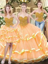  Sleeveless Beading and Ruffled Layers Lace Up Sweet 16 Quinceanera Dress