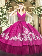 Hot Selling Fuchsia Zipper Quinceanera Gown Embroidery Sleeveless Floor Length