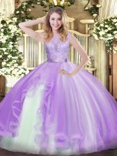 Glamorous Lavender Sweet 16 Dresses Military Ball and Sweet 16 and Quinceanera with Lace and Ruffles Scoop Sleeveless Backless