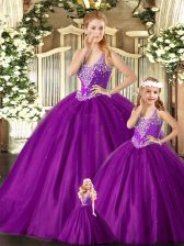  Purple Straps Lace Up Beading Vestidos de Quinceanera Sleeveless