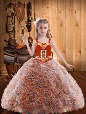 Classical Multi-color Ball Gowns Embroidery and Ruffles Little Girls Pageant Dress Lace Up Organza Sleeveless Floor Length
