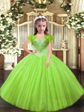 Classical Yellow Green Ball Gowns Beading Girls Pageant Dresses Lace Up Tulle Sleeveless Floor Length