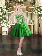  Mini Length Green Homecoming Dress Tulle Sleeveless Beading
