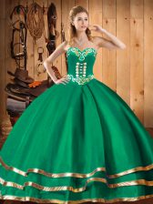  Green Organza Lace Up Sweetheart Sleeveless Floor Length 15th Birthday Dress Embroidery