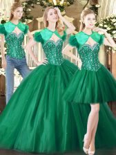 Spectacular Green Ball Gowns Tulle Sweetheart Sleeveless Beading Floor Length Lace Up Quinceanera Gowns