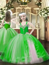 Trendy Straps Sleeveless Tulle Child Pageant Dress Beading Lace Up