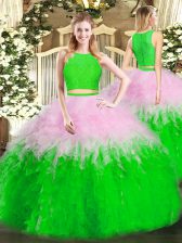 Wonderful Floor Length Zipper Sweet 16 Dresses Multi-color for Military Ball and Sweet 16 and Quinceanera with Ruffles