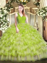 Sumptuous Yellow Green Sleeveless Floor Length Ruffled Layers Zipper Quinceanera Dresses