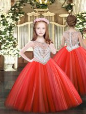 Sweet Tulle Sleeveless Floor Length Winning Pageant Gowns and Beading