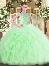 Simple Apple Green Zipper Sweet 16 Dresses Beading and Ruffles Sleeveless Floor Length