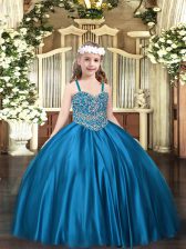 Fashion Satin Sleeveless Floor Length Kids Pageant Dress and Beading
