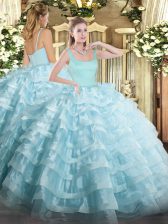 Stylish Light Blue Ball Gowns Organza Straps Sleeveless Beading and Ruffled Layers Floor Length Zipper 15 Quinceanera Dress