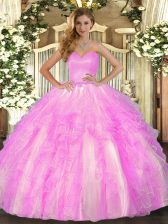  Lilac Ball Gowns Ruffles Vestidos de Quinceanera Lace Up Organza Sleeveless Floor Length