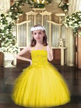 Perfect Yellow Spaghetti Straps Neckline Beading and Ruffles Little Girls Pageant Gowns Sleeveless Lace Up