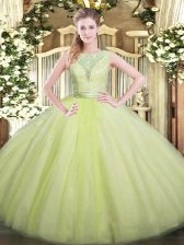 Stylish Floor Length Ball Gowns Sleeveless Yellow Green Quinceanera Dress Backless