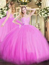 New Arrival Fuchsia Sleeveless Floor Length Beading Lace Up Quinceanera Dress