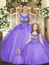 Exquisite Eggplant Purple 15th Birthday Dress Military Ball and Sweet 16 and Quinceanera with Beading and Ruffles Scoop Sleeveless Lace Up