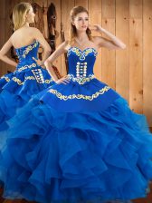 Low Price Sleeveless Lace Up Floor Length Embroidery and Ruffles Quinceanera Dresses