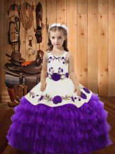 Lovely Sleeveless Embroidery and Ruffled Layers Lace Up Little Girl Pageant Gowns