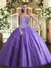 Custom Design Sleeveless Floor Length Beading Lace Up Quinceanera Dress with Lavender