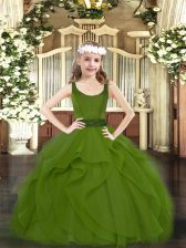 Low Price Scoop Sleeveless Zipper Little Girls Pageant Dress Wholesale Olive Green Tulle