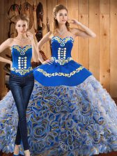 Fashion Sweetheart Sleeveless Sweep Train Lace Up Sweet 16 Dresses Multi-color Satin and Fabric With Rolling Flowers