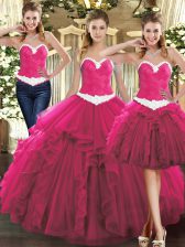 Clearance Fuchsia Ball Gowns Ruffles Sweet 16 Quinceanera Dress Lace Up Tulle Sleeveless Floor Length
