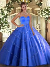  Sweetheart Sleeveless Lace Up 15th Birthday Dress Blue Tulle