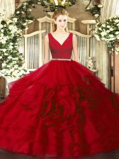  Floor Length Ball Gowns Sleeveless Wine Red Vestidos de Quinceanera Zipper