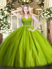  Floor Length Ball Gowns Sleeveless Olive Green Quinceanera Gowns Zipper