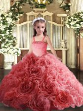  Floor Length Ball Gowns Sleeveless Coral Red Child Pageant Dress Lace Up