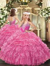 Fashionable Sleeveless Beading and Ruffled Layers and Pick Ups Lace Up Girls Pageant Dresses
