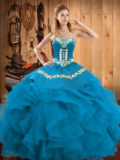  Ball Gowns Quinceanera Gowns Teal Sweetheart Satin and Organza Sleeveless Floor Length Lace Up