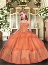 Customized Beading and Ruffled Layers Custom Made Pageant Dress Orange Lace Up Sleeveless Floor Length