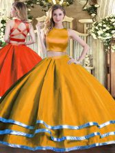Customized Tulle High-neck Sleeveless Criss Cross Ruching Sweet 16 Dress in Orange