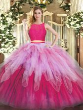 Fabulous Sleeveless Zipper Floor Length Lace and Ruffles 15 Quinceanera Dress
