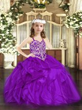  Purple Sleeveless Organza Lace Up Kids Pageant Dress for Party and Quinceanera