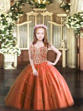  Rust Red Sleeveless Beading Floor Length Little Girls Pageant Dress Wholesale