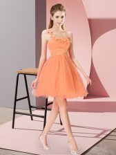  Orange Red Sleeveless Organza Zipper Prom Dress for Prom and Party