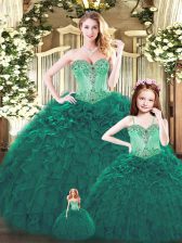 Perfect Sweetheart Sleeveless Lace Up 15th Birthday Dress Dark Green Tulle