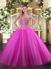 Dramatic Floor Length Ball Gowns Sleeveless Fuchsia 15 Quinceanera Dress Lace Up