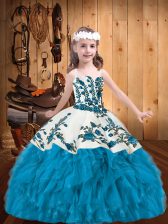 Modern Ball Gowns Pageant Dress Baby Blue Straps Organza Sleeveless Floor Length Lace Up
