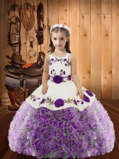 Classical Floor Length Multi-color Pageant Dress for Girls Fabric With Rolling Flowers Sleeveless Embroidery and Ruffles